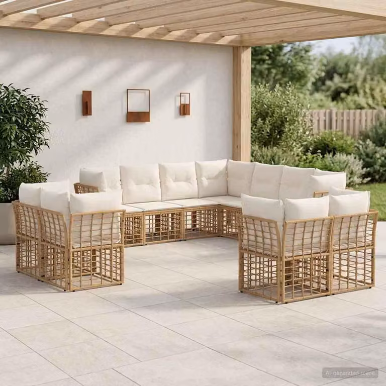 Maison Exclusive - Set da esterno per divano, 11 posti, colore naturale e crema, realizzato in poliestere