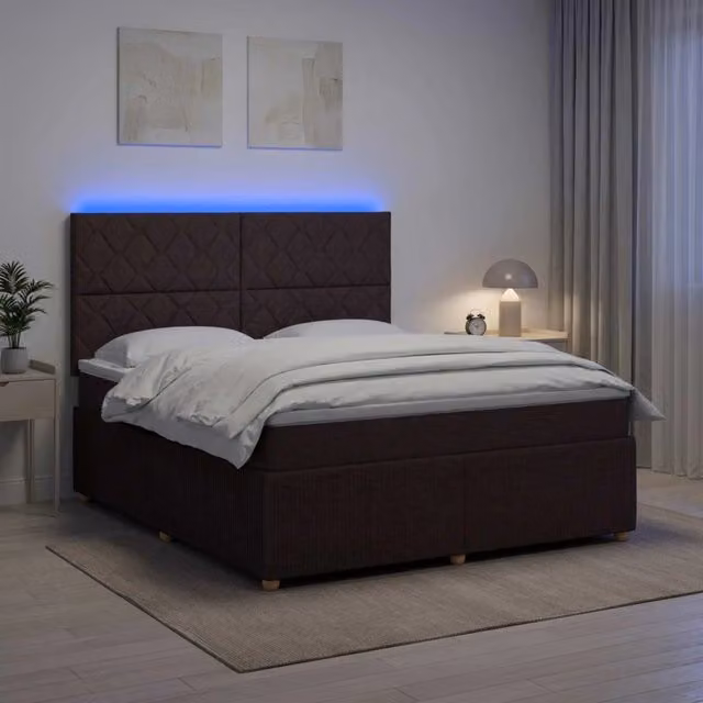 Letto Box Spring vidaXL con Materasso Ibrido e Illuminazione LED, Colore Marrone e Bianco, L/P: 180 x 200 cm – 1