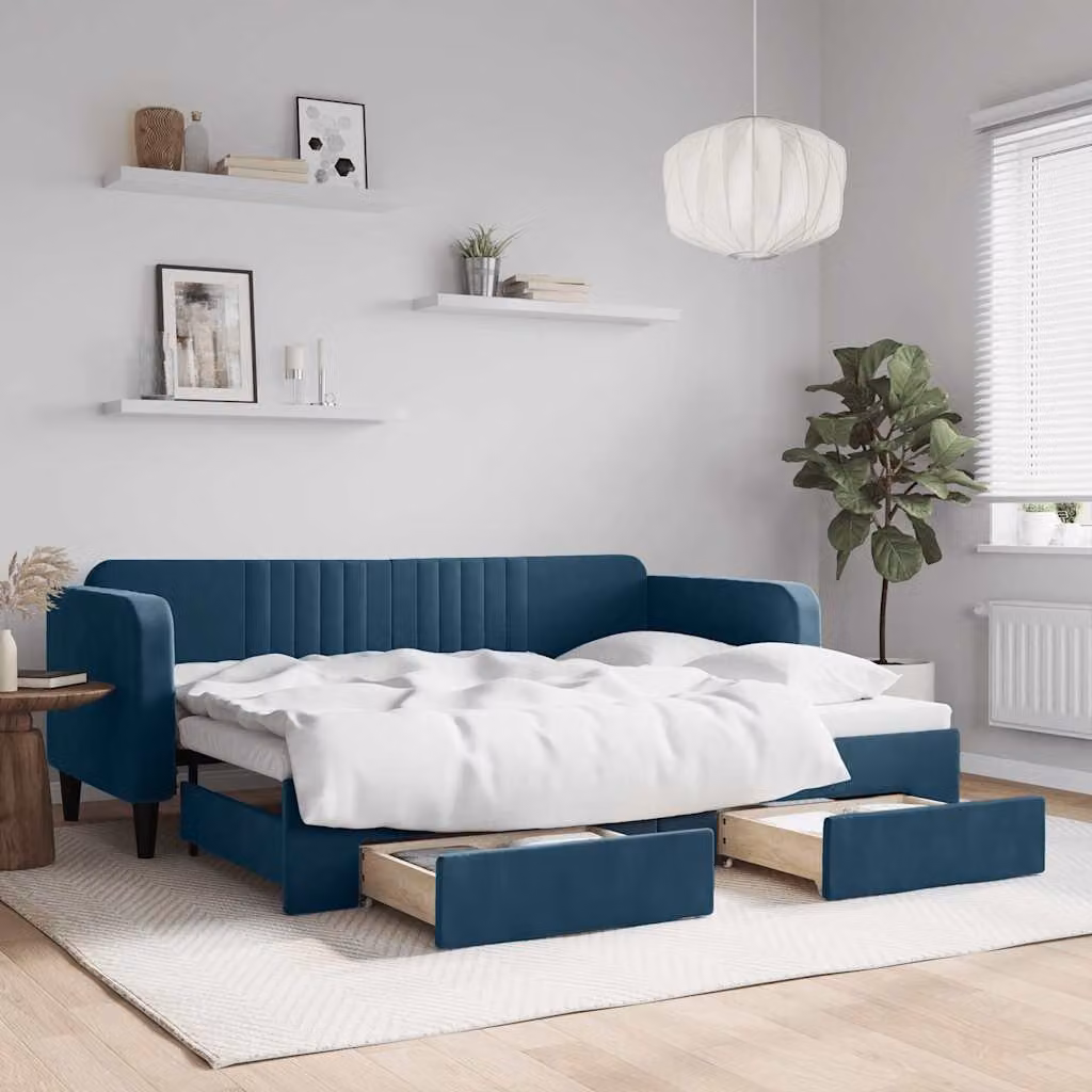 vidaXL Divano Letto Estraibile con Cassetti Blu 80x200 cm Velluto
