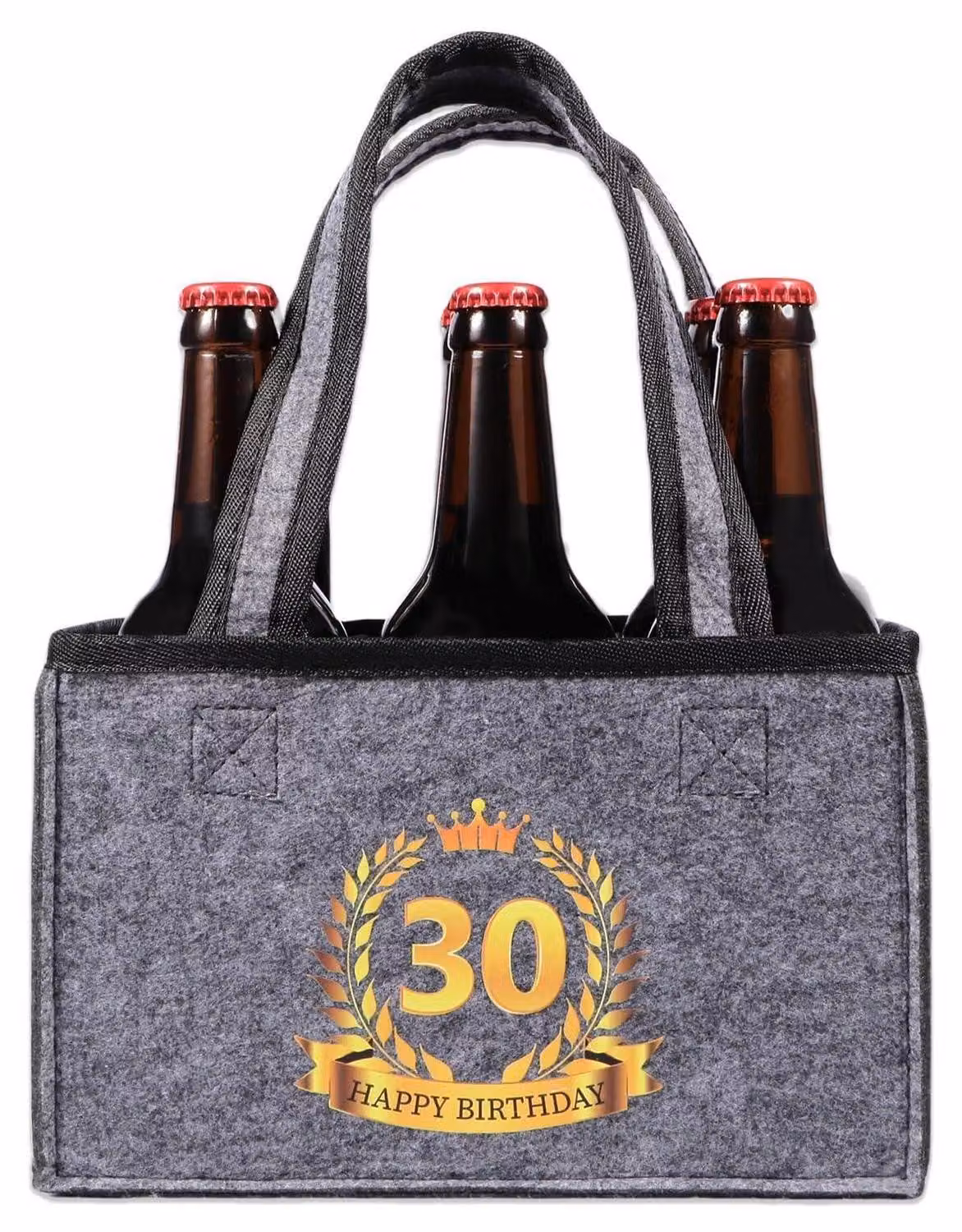 Portabottiglie in feltro grigio, per 6 bottiglie, pieghevole, con divisori removibili, motivo per il 30° compleanno