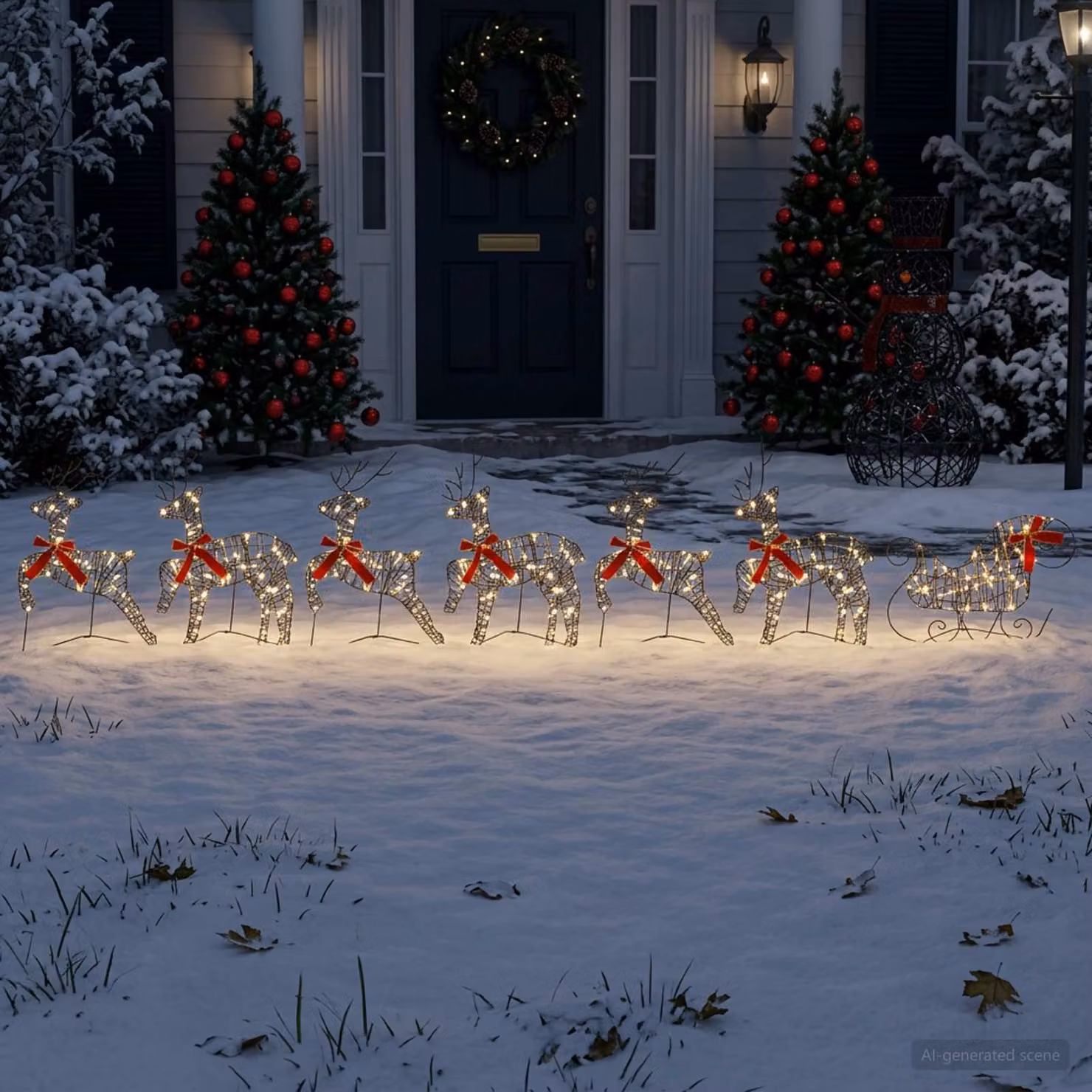 vidaXL Renna di Natale con slitta 7 pz 140 LED Bianco caldo