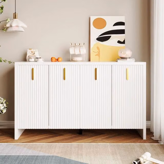 Sideboard Moderno ¨C MINIMAL ¨C Bianco, Ante con Maniglie Dorate, Ripiani Regolabili