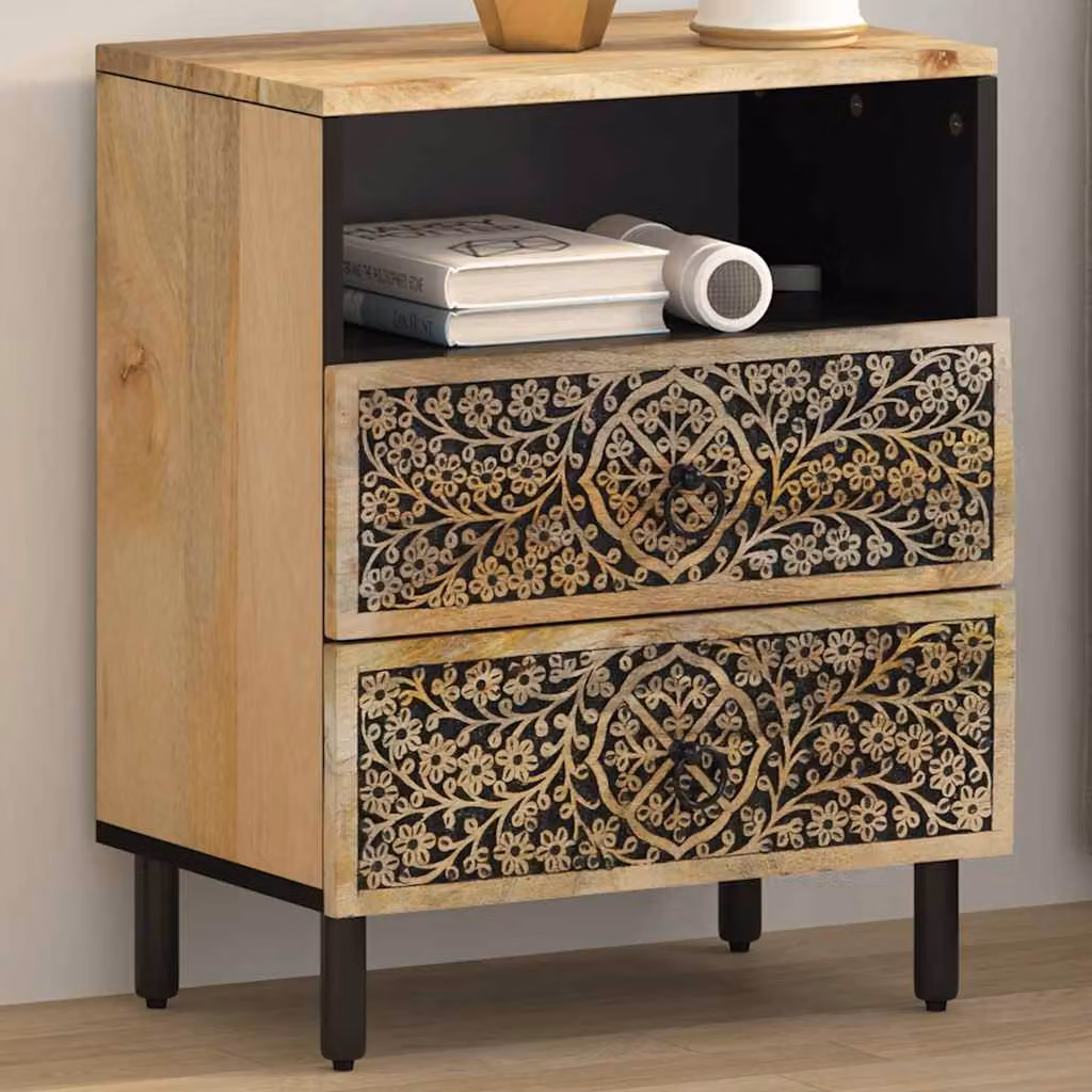 vidaXL Comodino in Legno di Mango e Metallo, Stile Retro, Marrone, L 50 cm x P 33 cm x H 60 cm