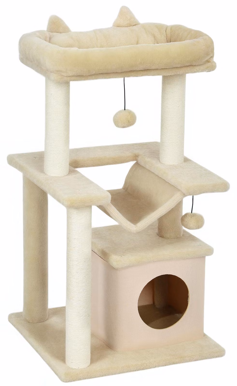 Albero per gatti con amaca e casetta | Colore: crema chiaro | Dimensioni: 48x48x90 cm