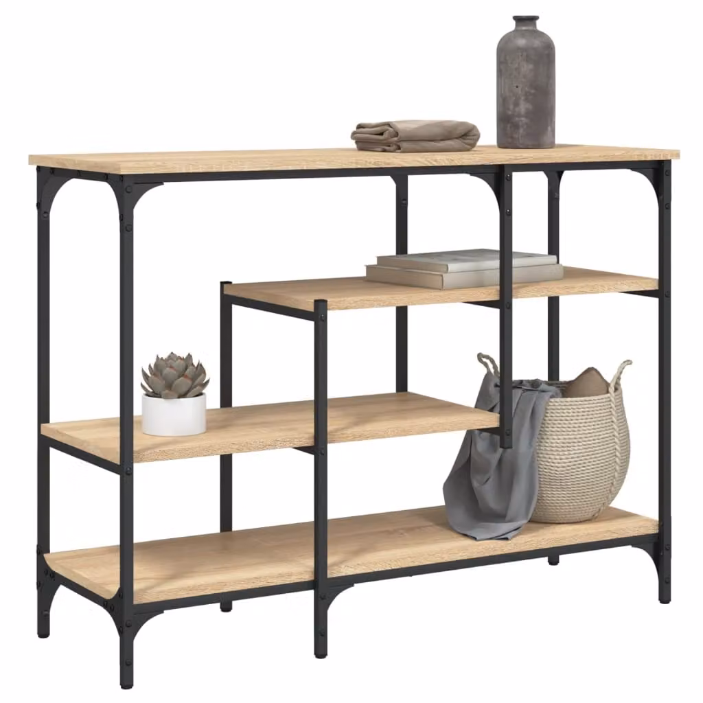 vidaXL Tavolino Consolle con Ripiani in Rovere e Metallo, L/P/H: 100 x 35 x 75 cm