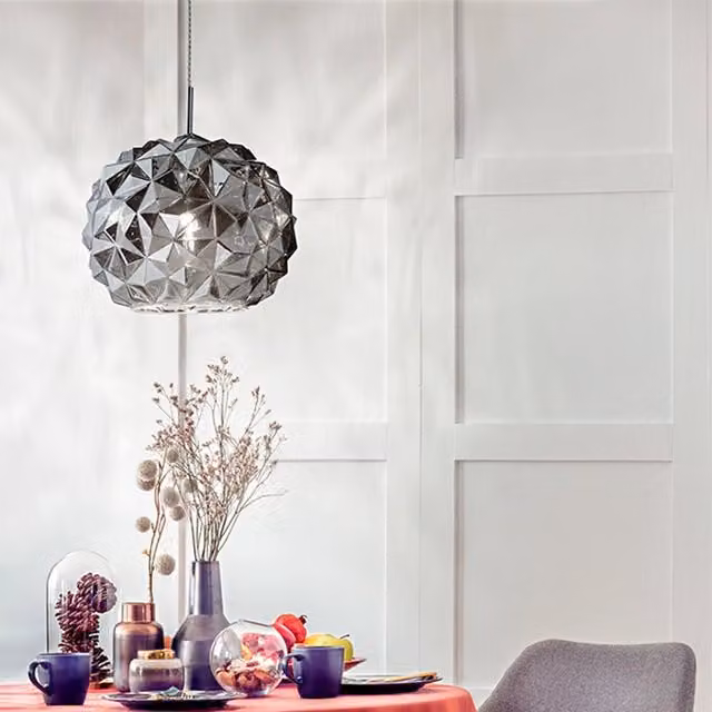 Lampada a sospensione moderna Meteora Perenz Illumina in metallo cromato e vetro grigio trasparente con attacco E27