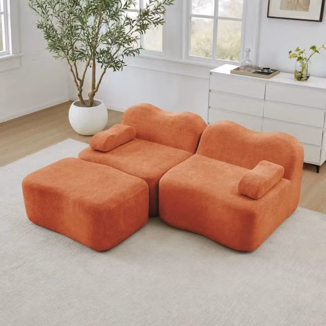 Divano Modulare Angolare 2 Posti con Ottoman ¨C MINIMAL ¨C Tessuto Arancione