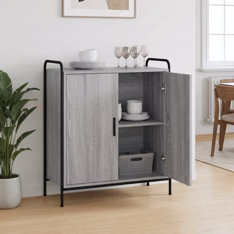 Credenza moderna vidaXL in legno ingegnerizzato e metallo, colore grigio, L 97 cm x P 33 cm x H 81 cm