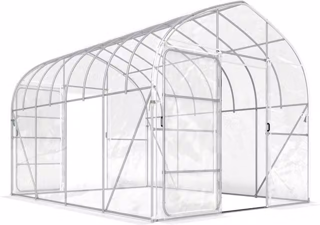 Serra Tunnel Outsunny con Copertura in Policarbonato Trasparente e Struttura in Acciaio Zincato, 2 Porte con Cerniera e Finestra per Giardino Ornato o Orto