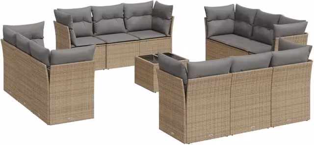 Set Divano da Giardino vidaXL 13 pz a Forma L con Cuscini Beige e Tavolino in Polyrattan e Acciaio – 2