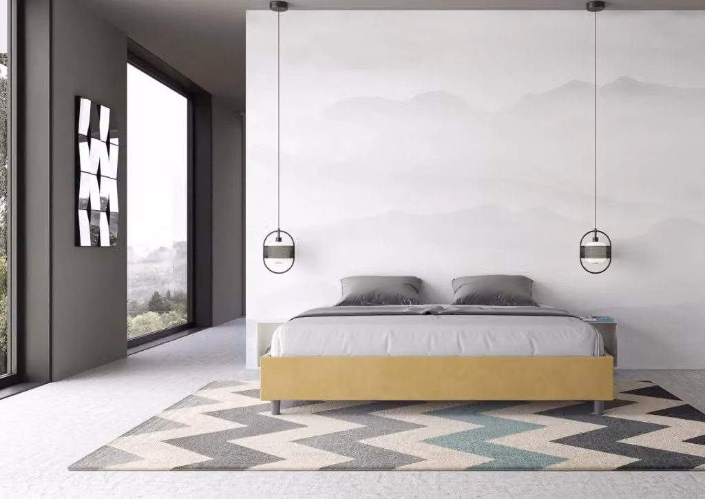 Letto Matrimoniale con Contenitore e Rete Azelia di GIORDANOSHOP, Colore Arancione/Giallo, L: 212 cm, P: 215 cm, H: 39 cm – 2