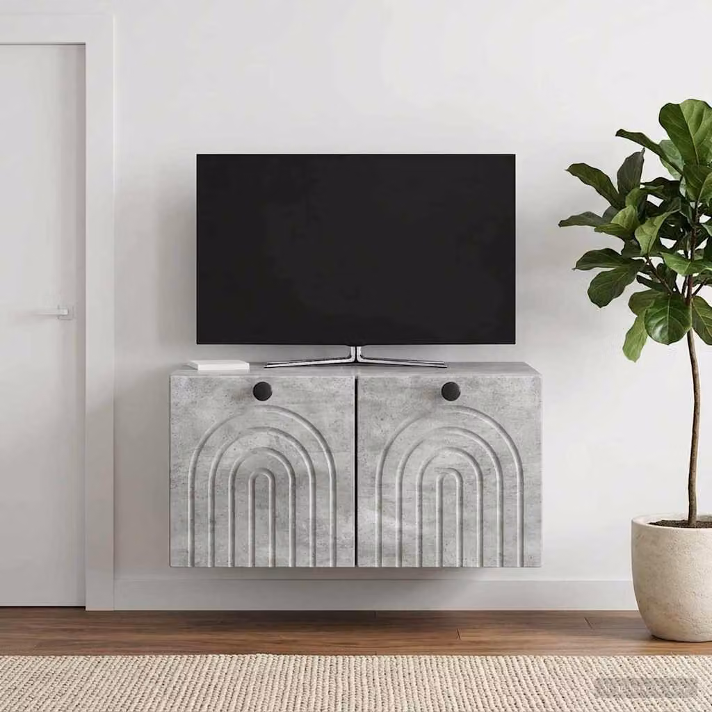 vidaXL Mobile Porta TV da Muro Moderno in Legno e Metallo Grigio L: 59,5 cm, P: 41 cm, H: 30 cm