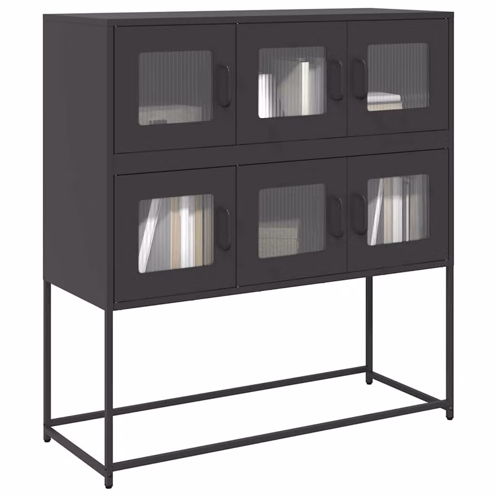 Credenza nera vidaXL in stile industriale con ante in vetro e ripiani interni, L: 100,5 cm, P: 39 cm, H: 107 cm
