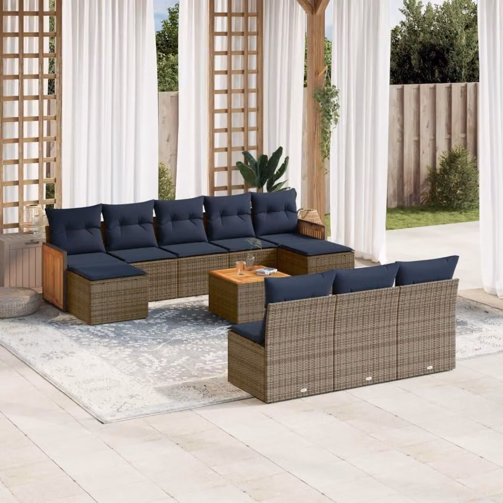 Maison Exclusive - Set da giardino 11 pezzi con cuscini, grigio, polyrattan