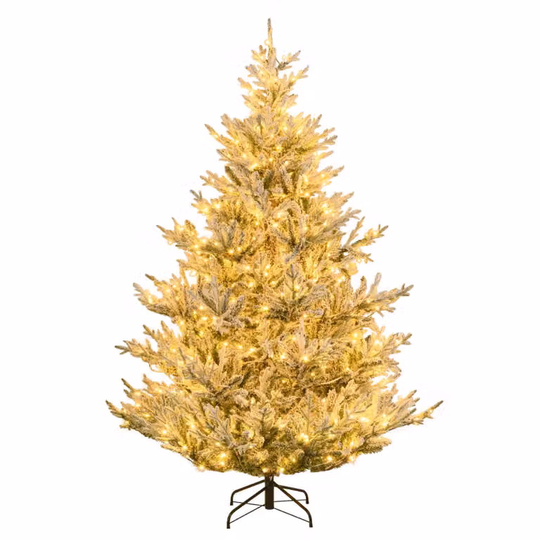 COSTWAY Albero di Natale artificiale 210cm con neve, albero di Natale con LED bianco caldo, 13 modalità, timer e luminosità regolabile