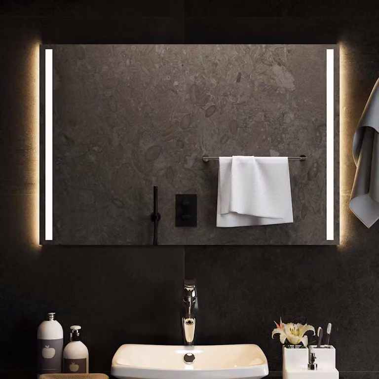 Specchio da bagno moderno vidaXL con luci LED e vetro, L: 90 cm, H: 60 cm