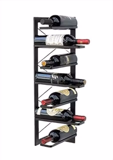 Scaffale per vino moderno in metallo nero opaco da appendere a muro