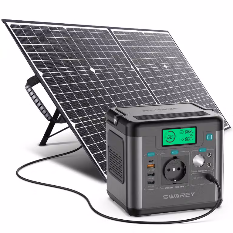 SWAREY 222Wh Stazione di alimentazione portatile da 300W (600W di picco) Generatore di energia elettrica Generatore solare Caricabatterie solare con pannello solare da 100W