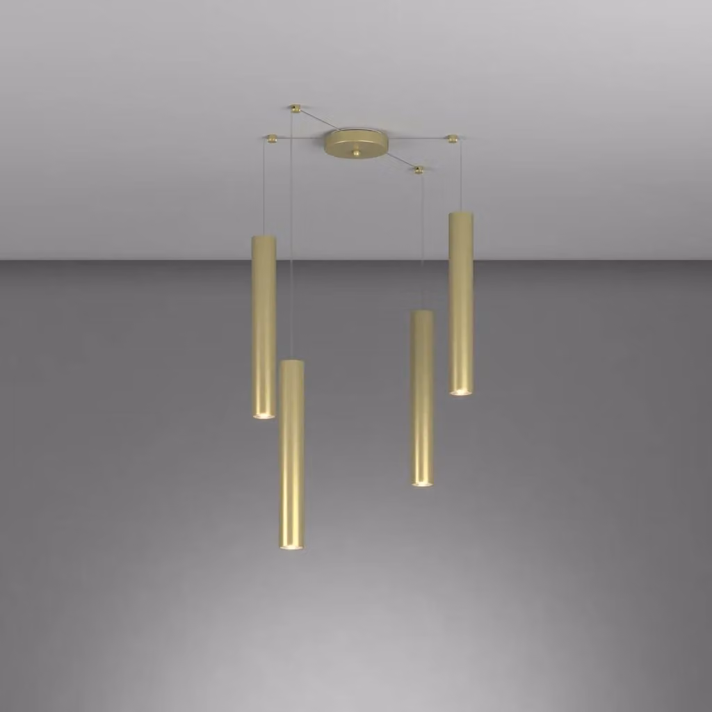 Lampadario a sospensione Xeana in metallo color ottone con 4 luci GU10 in stile industrial-minimal – 2