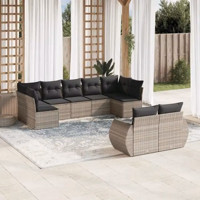 Set Divano da Giardino 9pz con Cuscini Grigio Chiaro Polyrattan 3254159