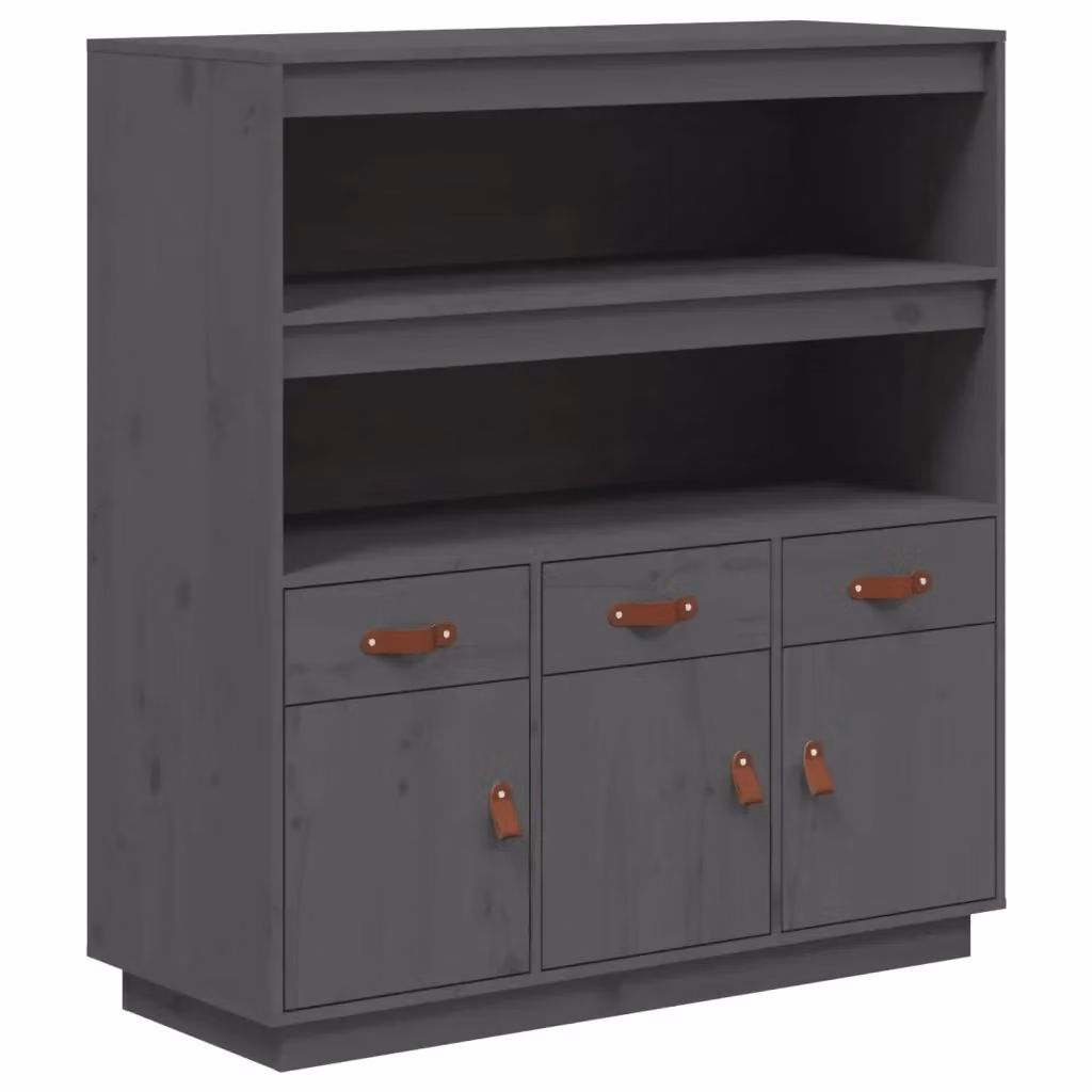 vidaXL Credenza in Legno Massello di Pino Grigio, L 100 x P 40 x H 108,5 cm – 2