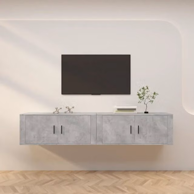 Set di 2 mobili porta TV da parete vidaXL in legno, colore grigio, L 100 cm x P 40 cm x H 34,5 cm – 1