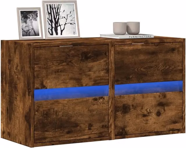 Mobili TV a Parete con Luci LED 2pz-Set di 2 Credenza per TV sospesa Rovere Fumo 41x31x45 cm 178456