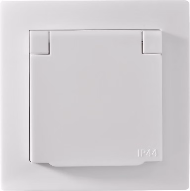 Presa McPower "Flair" con contatto di terra, 250V~/16A, da incasso, coperchio a cerniera, IP44, bianco, opaco