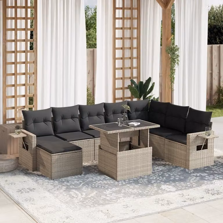 Maison Exclusive - Set Divano da Giardino 9pz con Cuscini Grigio Chiaro Polyrattan
