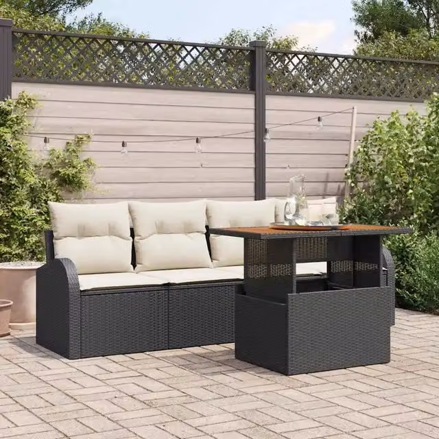 Set Divano da Giardino 5 pz Nero e Crema 3349515