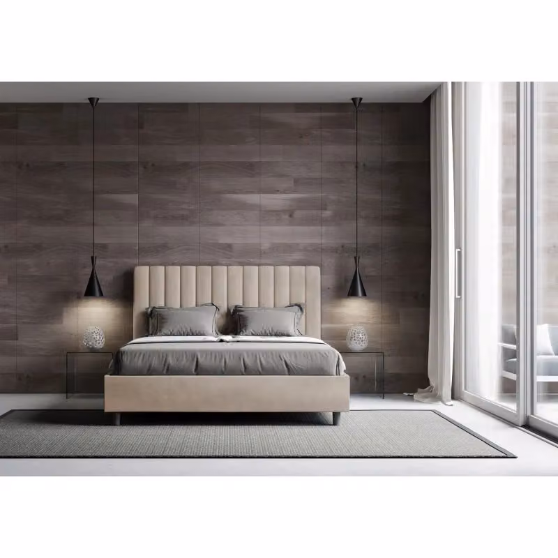Letto matrimoniale alla francese Agueda Ityhome con contenitore in microfibra color sabbia L/P/H: 220 x 150 x 122 cm – 2
