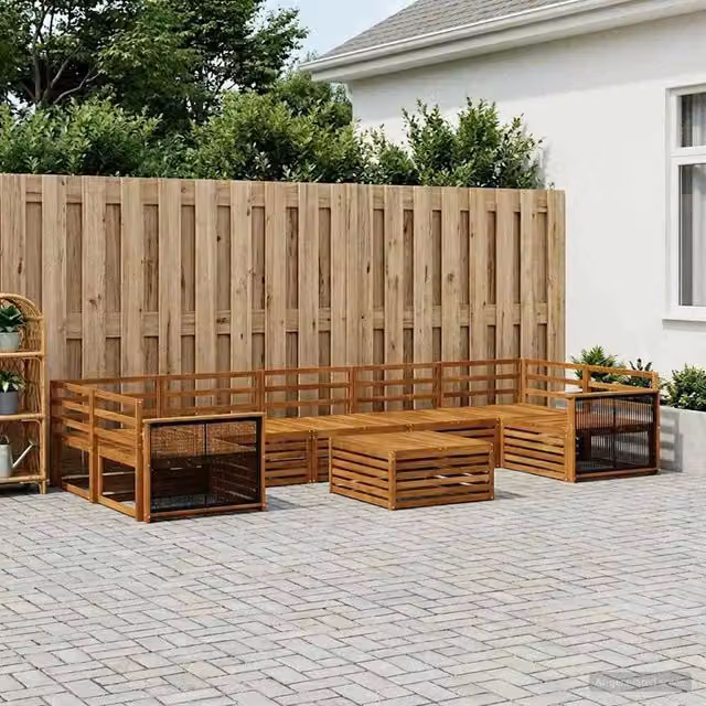 Set di divani da esterno moderno vidaXL in legno di acacia massello, 8 pezzi, colore marrone e beige – 1