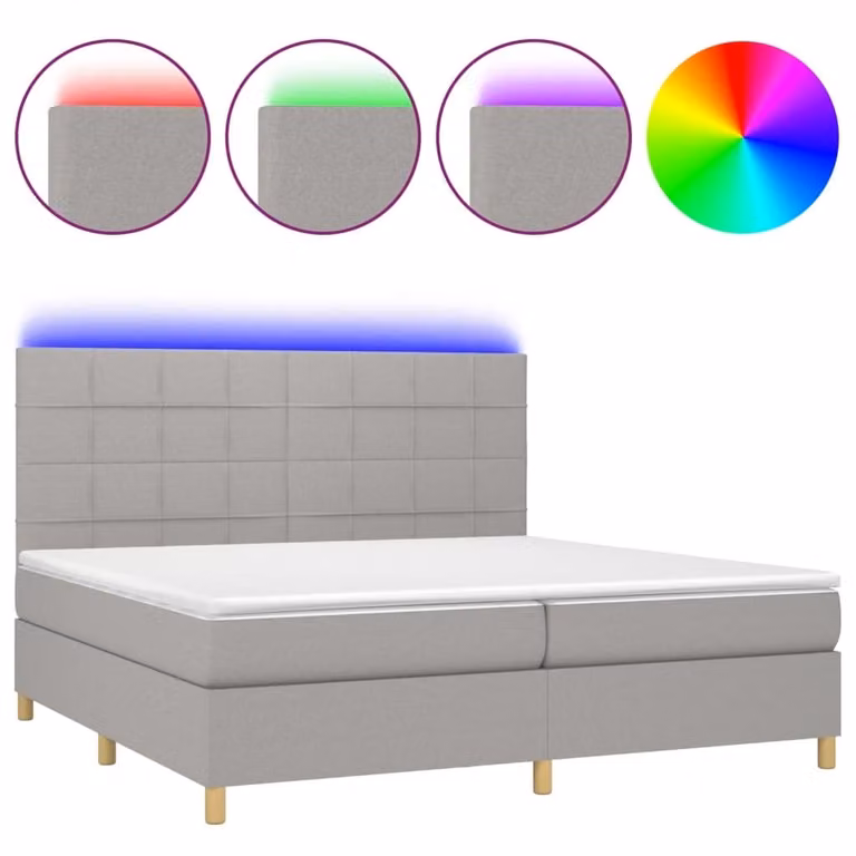 Letto a Molle Materasso e LED Grigio Chiaro 200x200 cm Tessuto