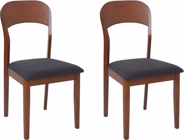 Set di 2 sedie da pranzo imbottite BELIANI in stile classico, colore marrone scuro e nero, struttura in legno di gomma laccato. L/P/H: 48 x 53 x 90 cm – 1