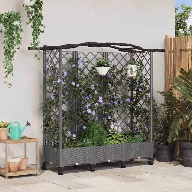 Letto rialzato con griglia e tetto vidaXL in plastica grigio chiaro per orto ornamentale o erbe aromatiche L: 163 cm, P: 129 cm, H: 40 cm – 1