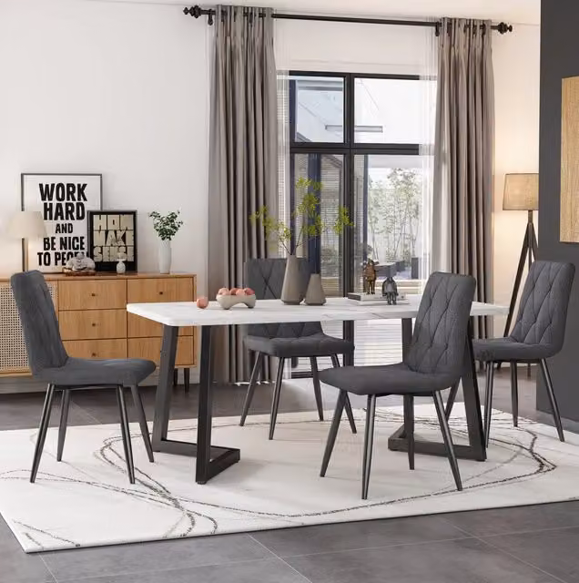 Set tavolo da pranzo 117x68 cm; effetto marmo; MDF grigio