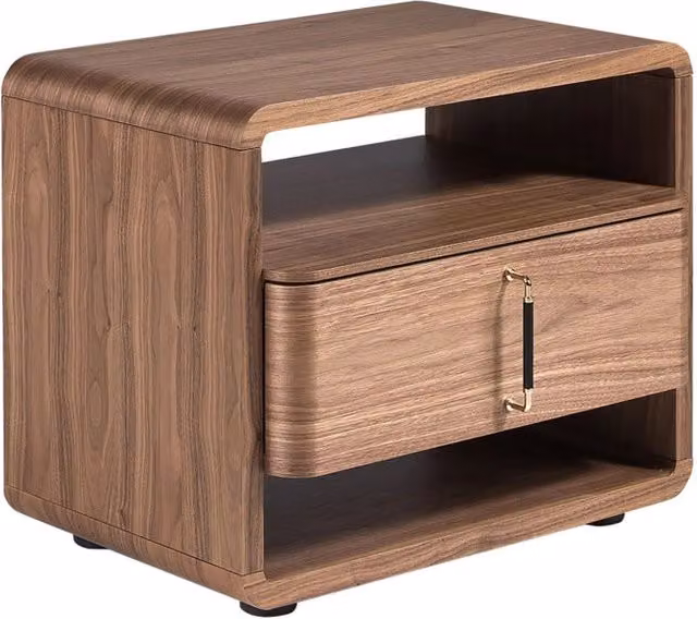 Comodino in noce e PVC nero
