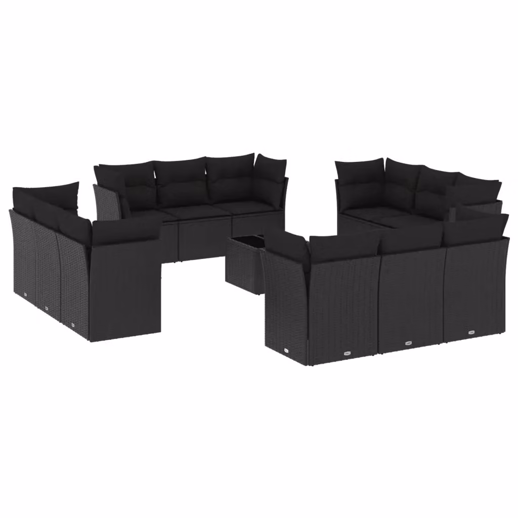 vidaXL Set Divani da Giardino a L con Cuscini Nero in Polyrattan e Tavolino da Esterno – 2
