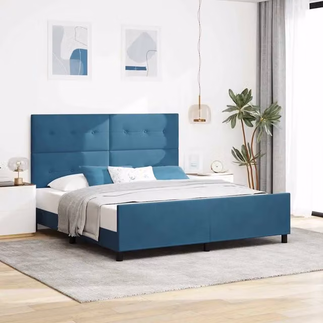 Letto a molle con testiera in velluto blu vidaXL L/P: 180 x 200 cm – 1