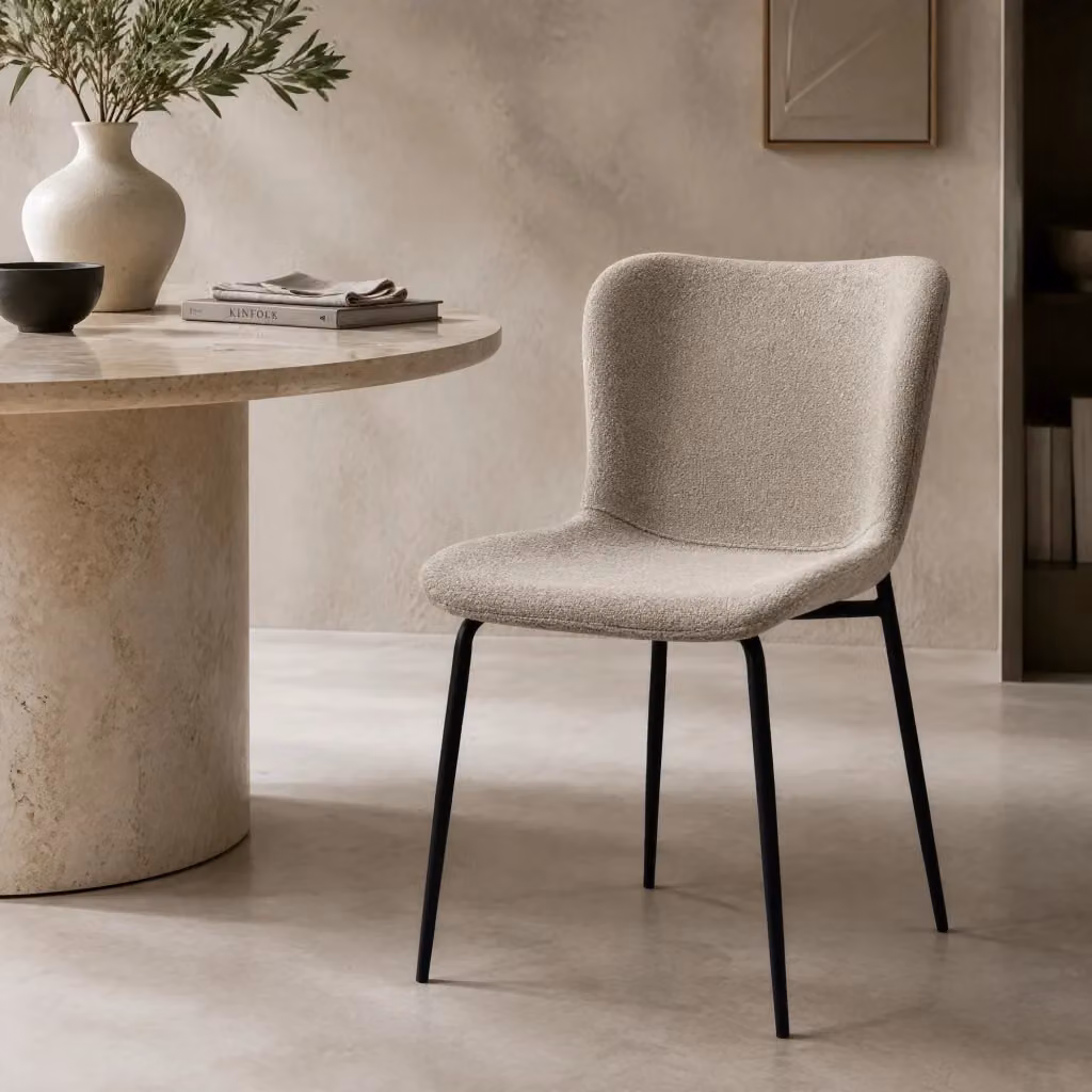 Set di 2 sedie da pranzo MIVRAY con schienale alto arrotondato in tessuto bouclé beige e gambe in metallo opaco – 2