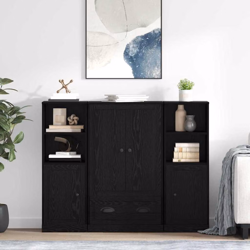 Credenza moderna vidaXL in 3 pezzi Rovere e Nero L: 132 cm, P: 35,5 cm, H: 103,5 cm – 1