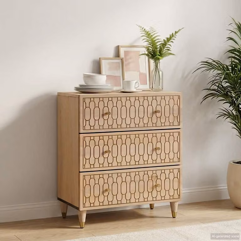 Credenza vidaXL in legno massello di mango marrone e beige L: 60 cm, P: 33 cm, H: 75 cm