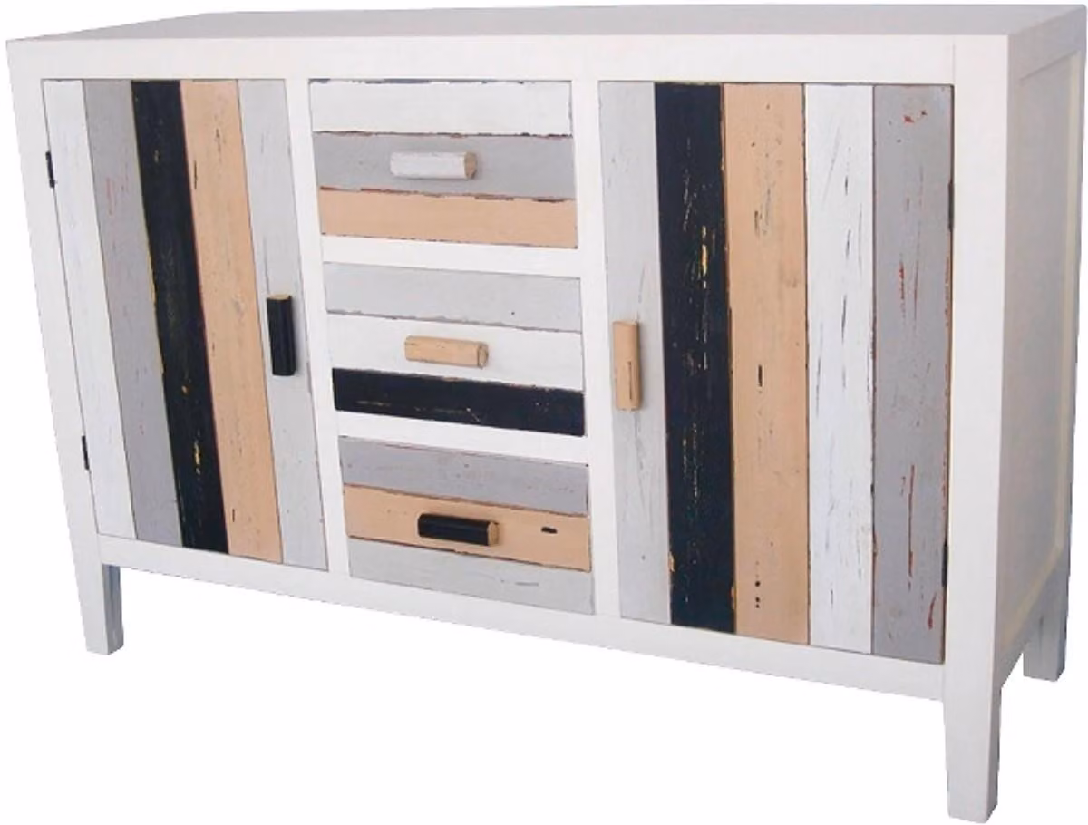 Comò in stile rustico Casa Padrino, con 2 ante e 3 cassetti, multicolore, dimensioni 120 x 40 x 80 cm, stile shabby chic