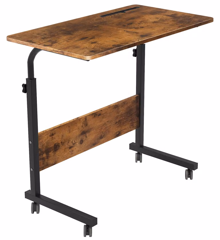 Tavolo per laptop, dimensioni 80 x 40 cm, regolabile in altezza, con rotelle, color marrone vintage, ideale per l'ufficio