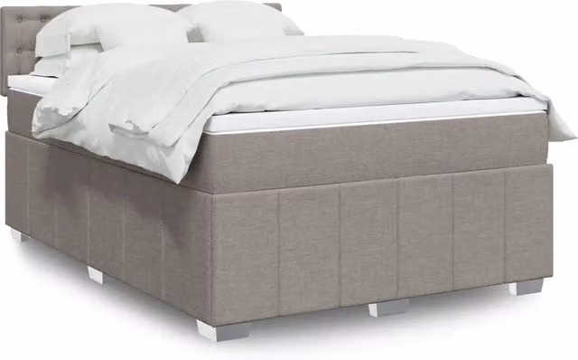 Letto Ibrido vidaXL con Giroletto a Molle e Materasso in Tessuto, Colore Tortora, L/P: 160 x 200 cm