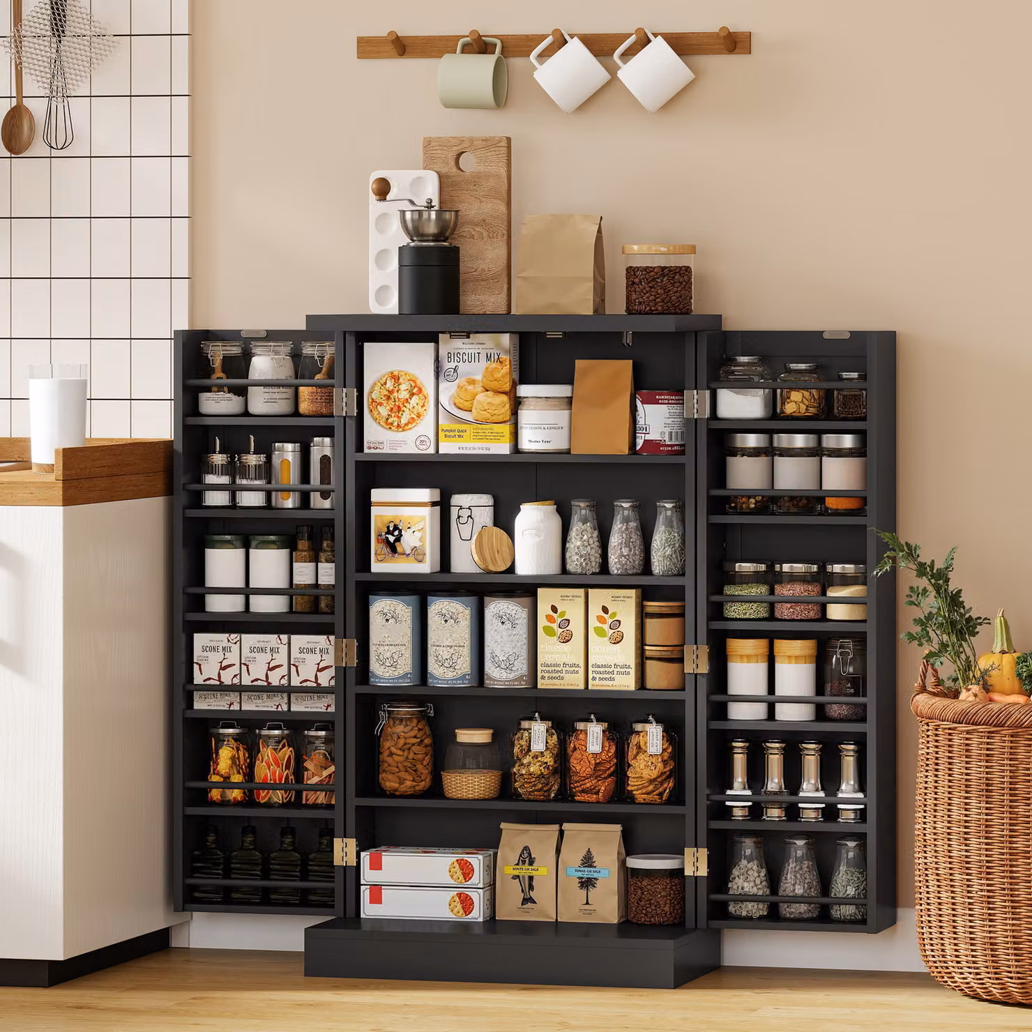 Armadio da Cucina HOMCOM Nero con 6 Livelli e Ripiani Interni in MDF L/P/H: 60 x 30 x 104 cm – 2