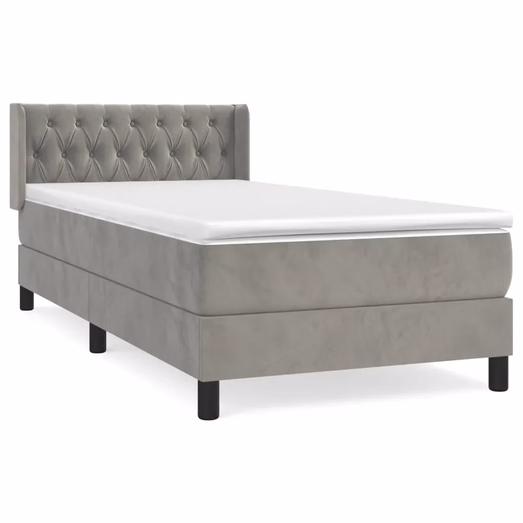 vidaXL Giroletto a Molle con Materasso in Velluto Grigio Chiaro L/P/H: 90 x 190 cm – 2
