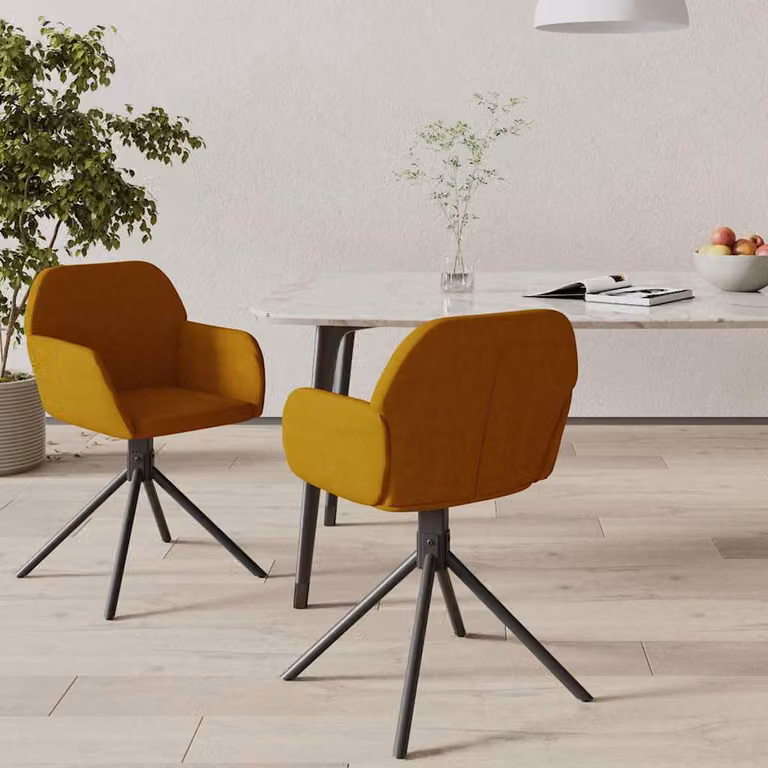 Set di 2 sedie da pranzo girevoli vidaXL in velluto marrone con braccioli e base in metallo