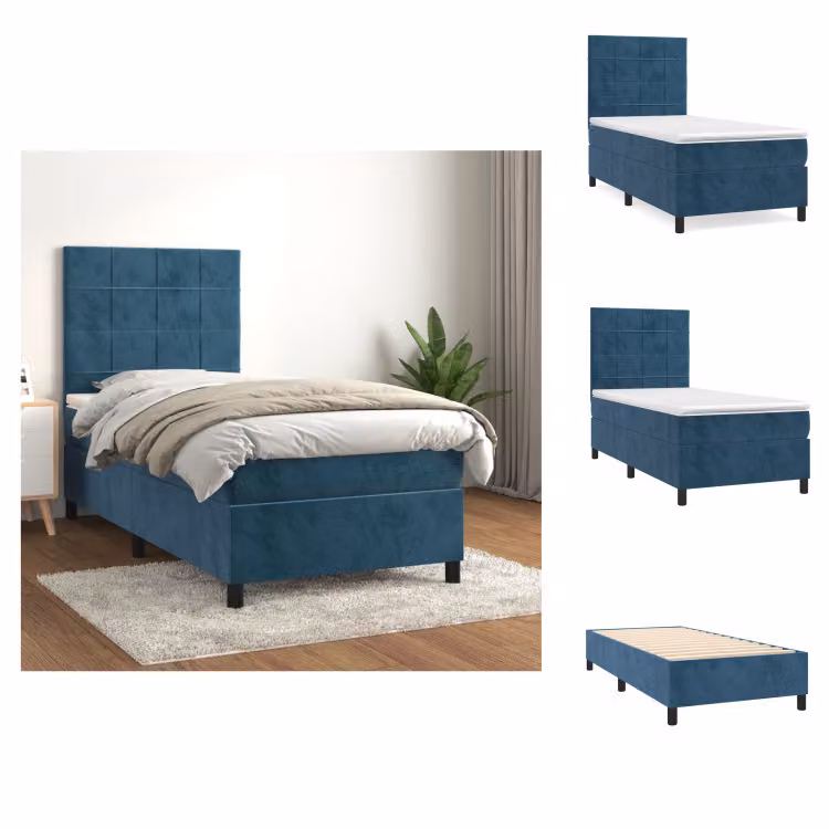 vidaXL Letto a molle con materasso blu scuro 90x190 cm in velluto - Letti e strutture letto