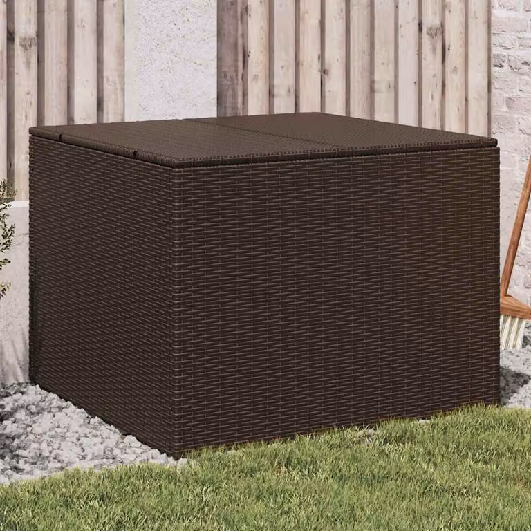 Contenitore da giardino vidaXL in rattan marrone con coperchio rimovibile da 291L